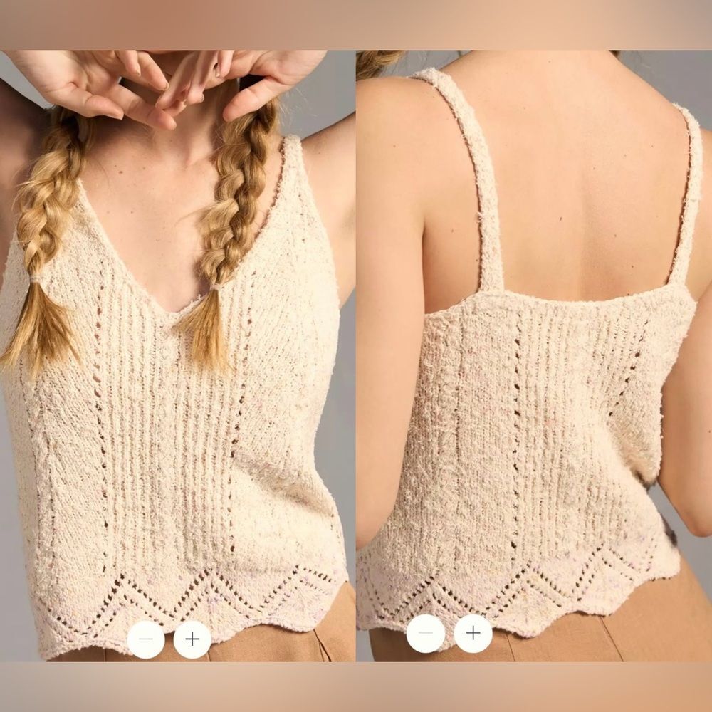 By Anthropologie V-Neck Pointelle Sweater Tank Size XSP